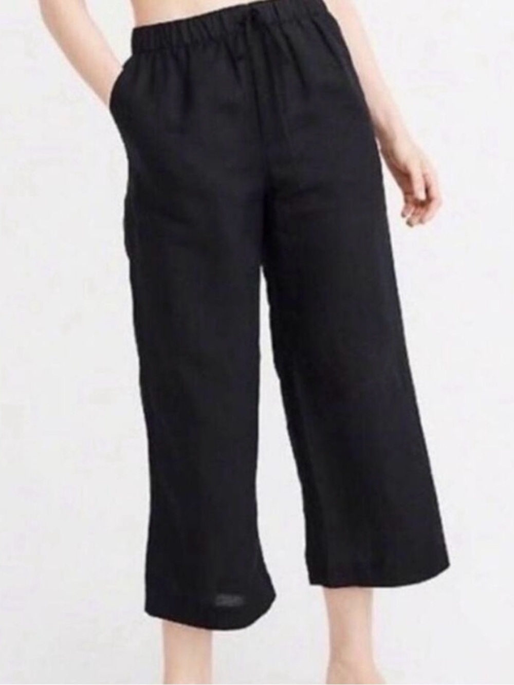 Abercrombie‎ & Fitch Black Wide Leg Linen Blend Cropped Pants